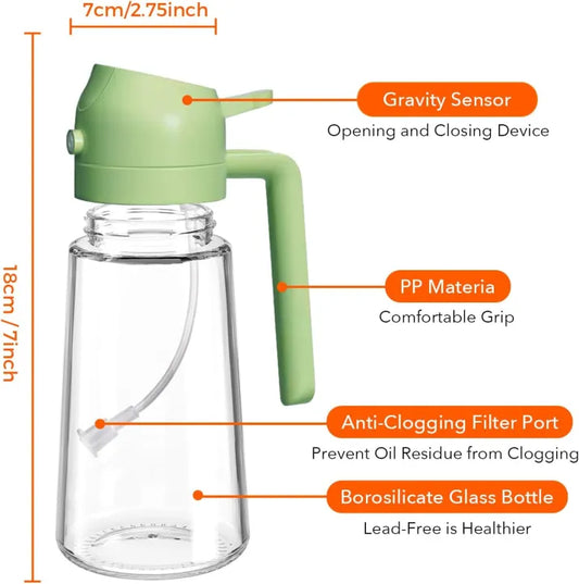 2-in-1 Olive Oil Spray Dispenser – 500ml Glass Oil Bottle for Cooking, BBQ, Frying & Air Fryer Use