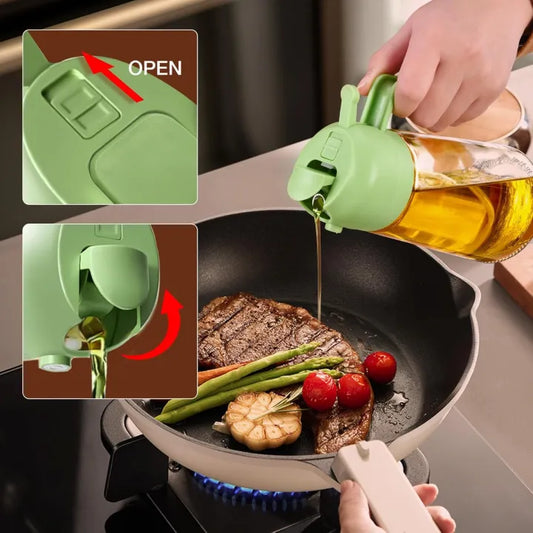 2-in-1 Olive Oil Spray Dispenser – 500ml Glass Oil Bottle for Cooking, BBQ, Frying & Air Fryer Use